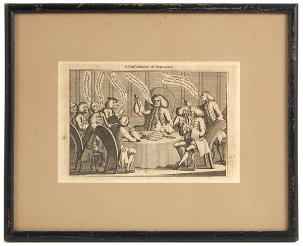 Engraving, Satire, A Consultation of Surgeons,
England, 1769 